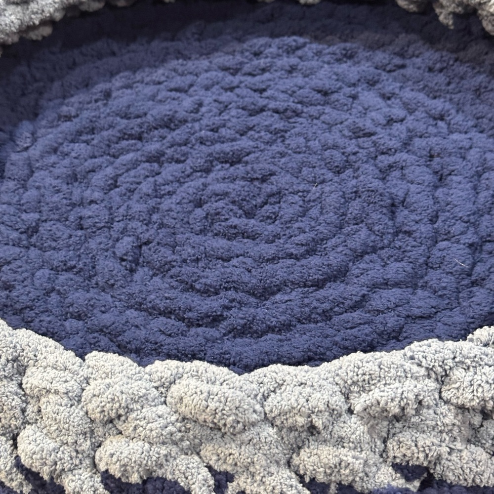 Handmade Blue and light blue knitted pet bed